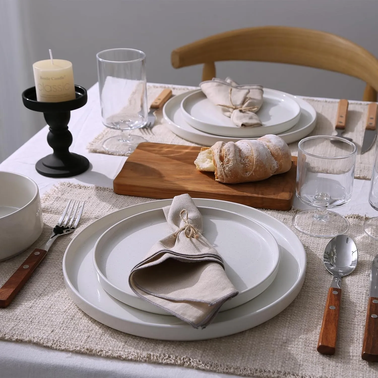 Famiware Nebula Plates and Bowls Set, 24 Pieces Dinnerware Sets, Dishes Set for 8, White