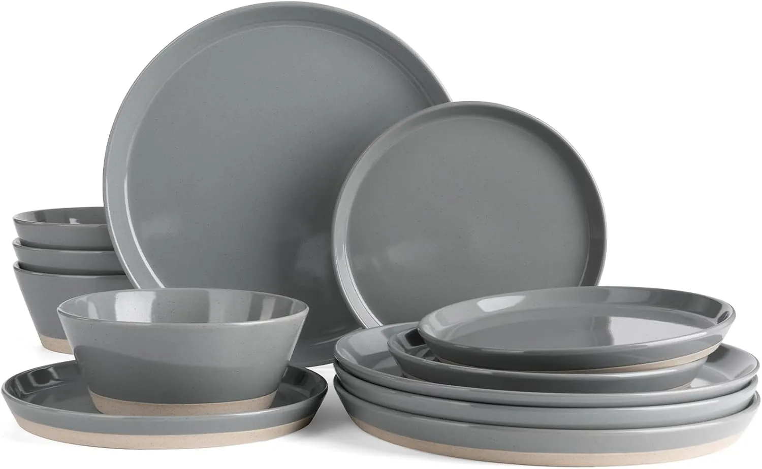 Famiware Saturn Dinnerware Sets, 12 Pieces Dish Set, Plates and Bowls Sets for 4, Dark Gray