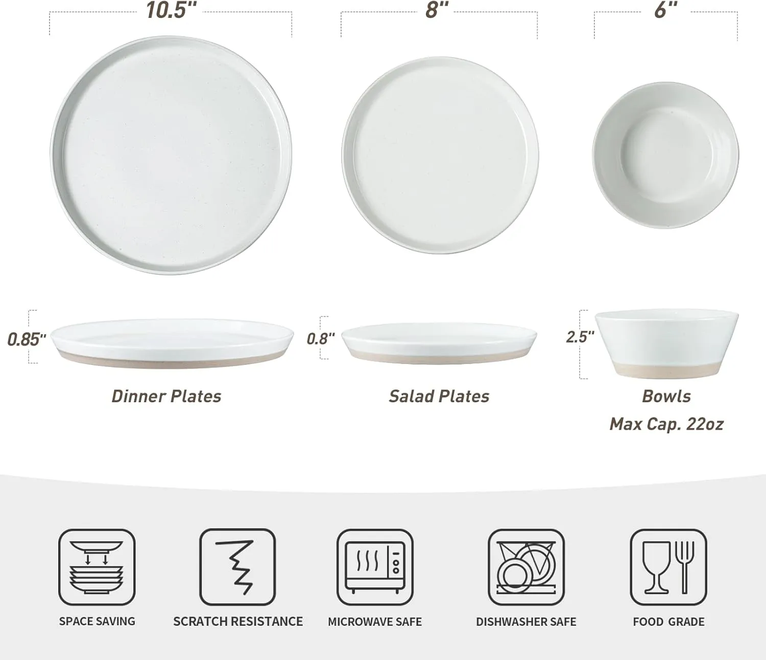Famiware Saturn Dinnerware Sets, 12 Pieces Dish Set, Plates and Bowls Sets for 4, White