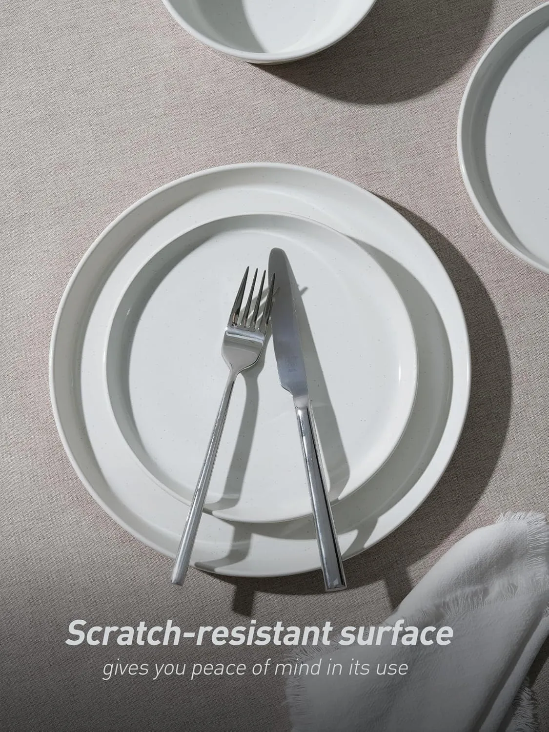 Famiware Saturn Dinnerware Sets, 12 Pieces Dish Set, Plates and Bowls Sets for 4, White