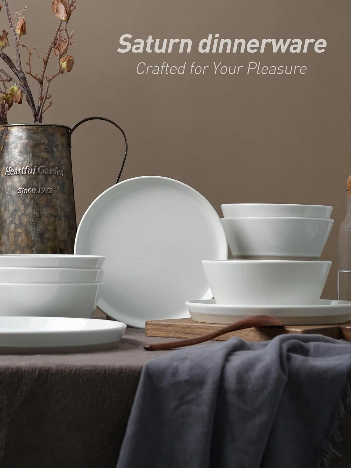 Famiware Saturn Dinnerware Sets, 12 Pieces Dish Set, Plates and Bowls Sets for 4, White