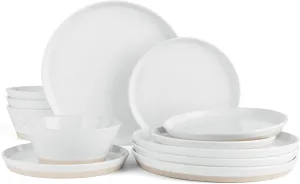 Famiware Saturn Dinnerware Sets, 12 Pieces Dish Set, Plates and Bowls Sets for 4, White