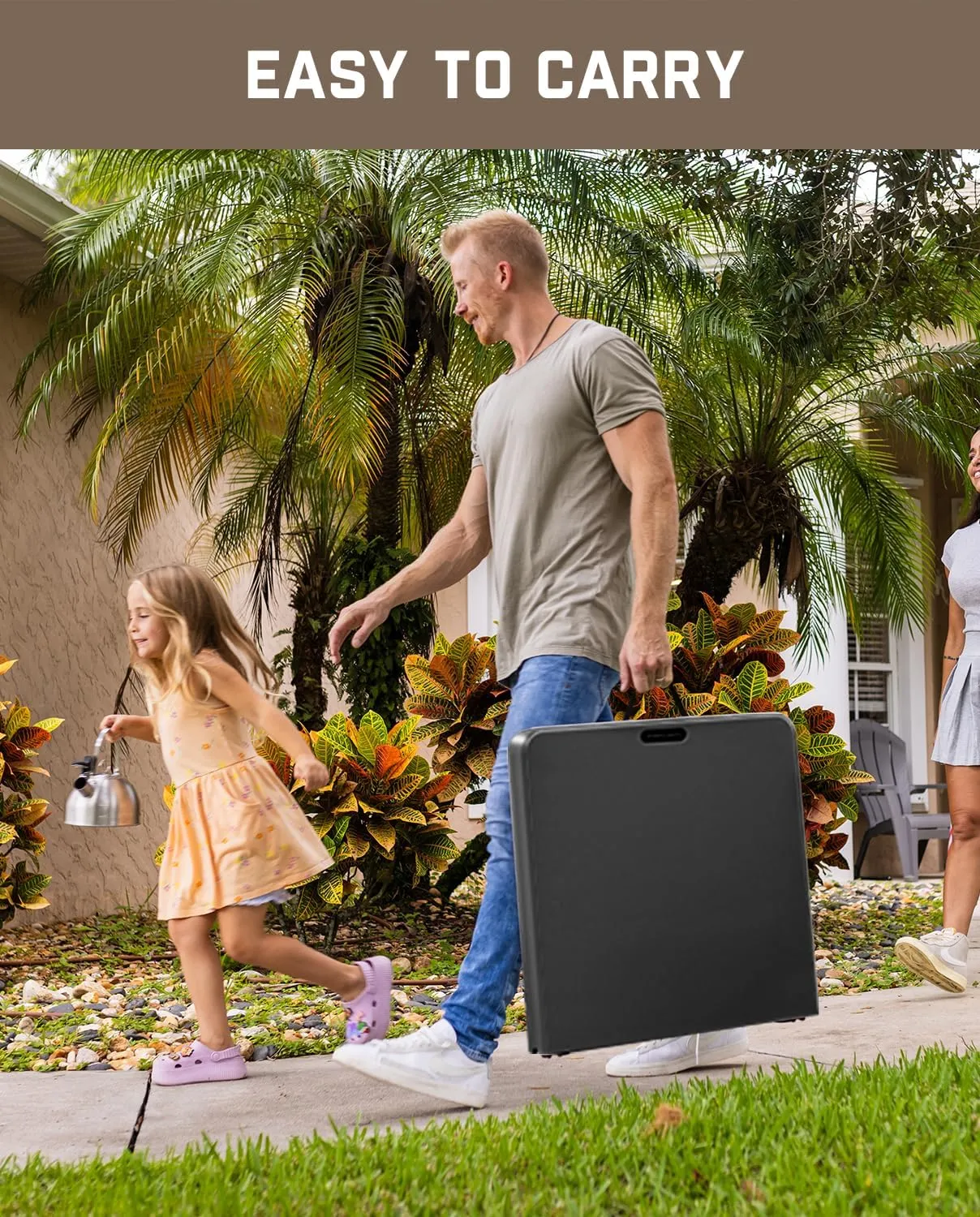 FanttikOutdoor 4ft Portable Folding Table, One-Handed Height Adjustment, 4 Heights, Gravity Lock, Carry Handle, Indoor Outdoor Heavy Duty Fold-in-Half Utility Table, Party, Black Zeta X4 Pro