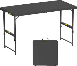 FanttikOutdoor 4ft Portable Folding Table, One-Handed Height Adjustment, 4 Heights, Gravity Lock, Carry Handle, Indoor Outdoor Heavy Duty Fold-in-Half Utility Table, Party, Black Zeta X4 Pro