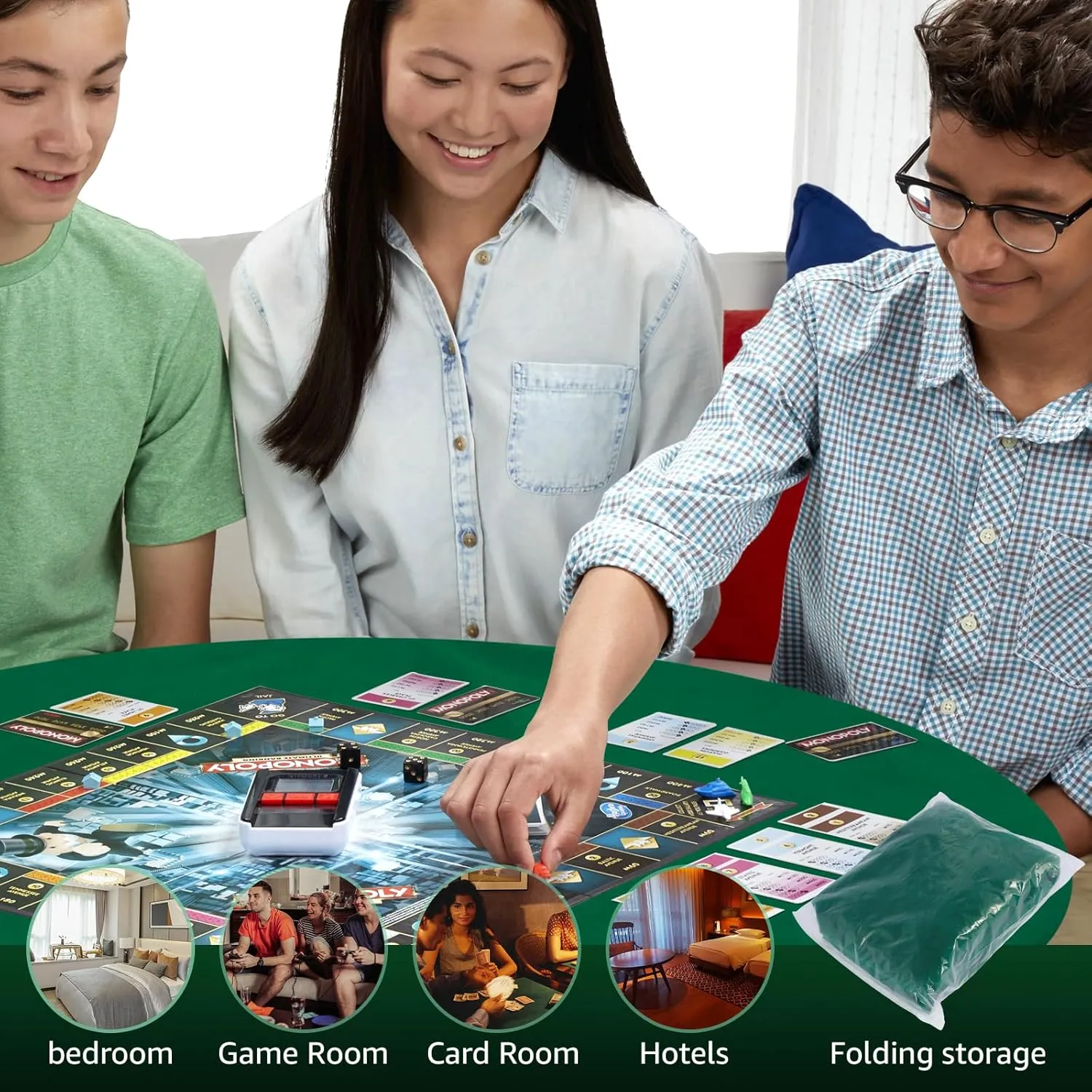 Felt Card Table Game Cover,36.2 Inch Round Tablecloth,Game Table Topper Mat Fit 36-48 Inch,Elastic Foldable Poker Table Cover Protector for Card Games, Mahjong, Board Games, Dice Games, and More