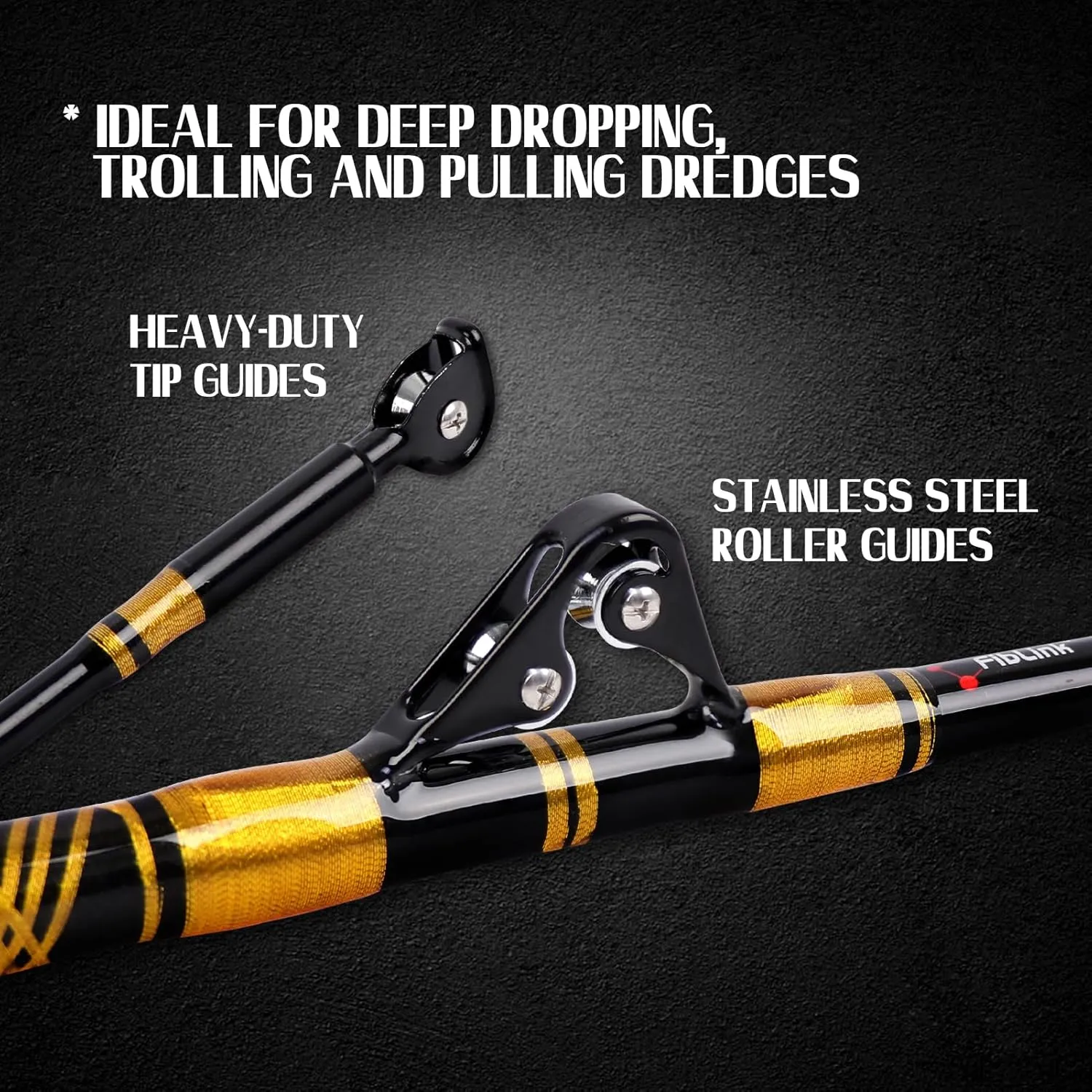 Fiblink Saltwater Fishing Rod 2 Piece Bent Butt Trolling Rod Deep Sea Roller Rod Big Game Conventional Boat Fishing Pole(50-80lbs/80-120lbs,5'6"/6')