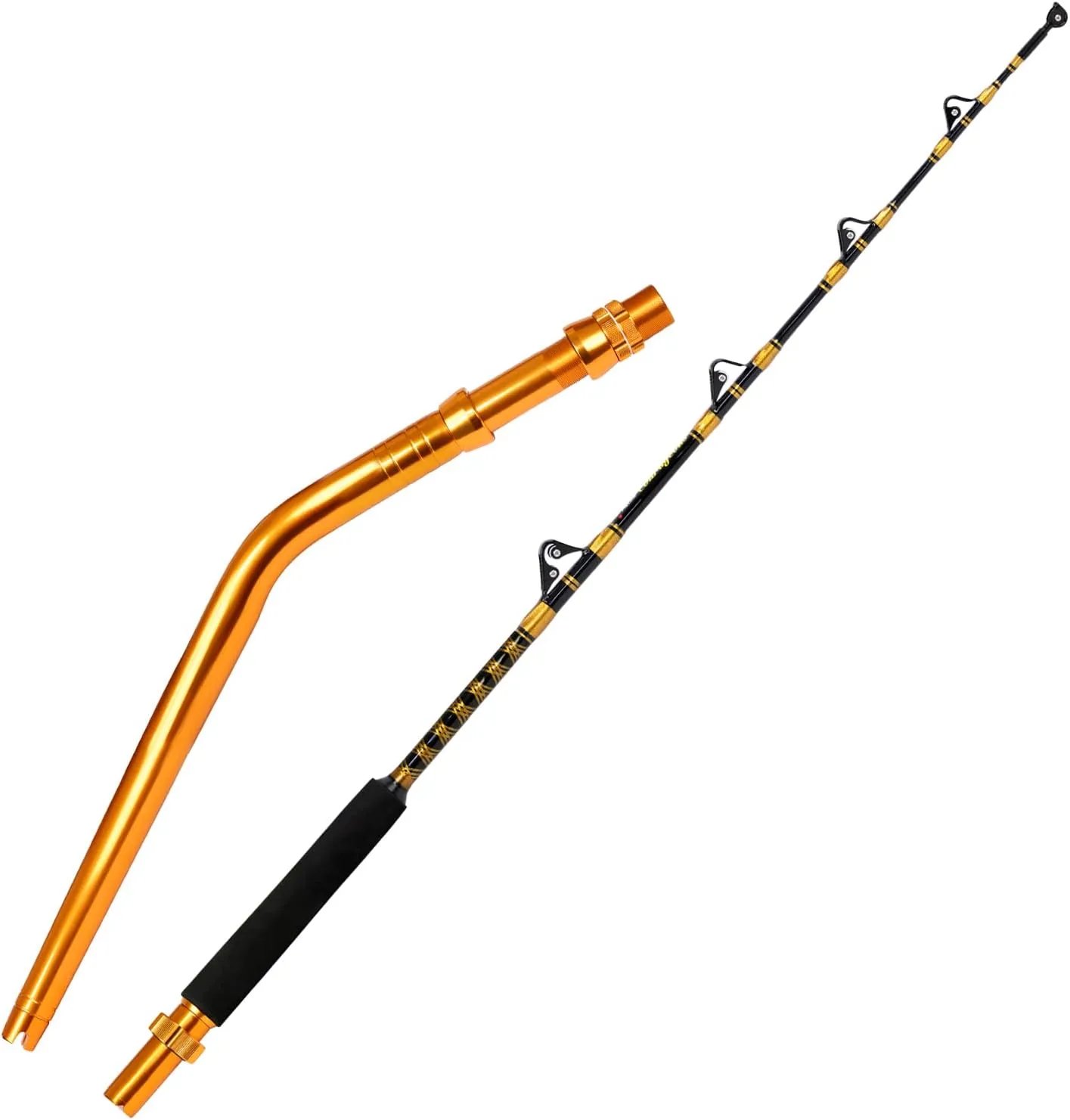 Fiblink Saltwater Fishing Rod 2 Piece Bent Butt Trolling Rod Deep Sea Roller Rod Big Game Conventional Boat Fishing Pole(50-80lbs/80-120lbs,5'6"/6')