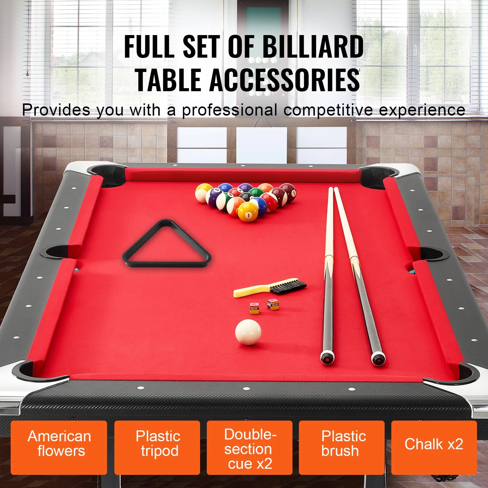 (FINAL PRICES ARE LOWER ON OUR SITE!) VEVOR Billiards Table, 6.3 ft Pool Table, Portable Foldable Space-Saving Table, Billiard Table Set Includes Balls, Cues, Chalks and Brush, Black with Red Cloth, Perfect for Family Game Room Kid Adult