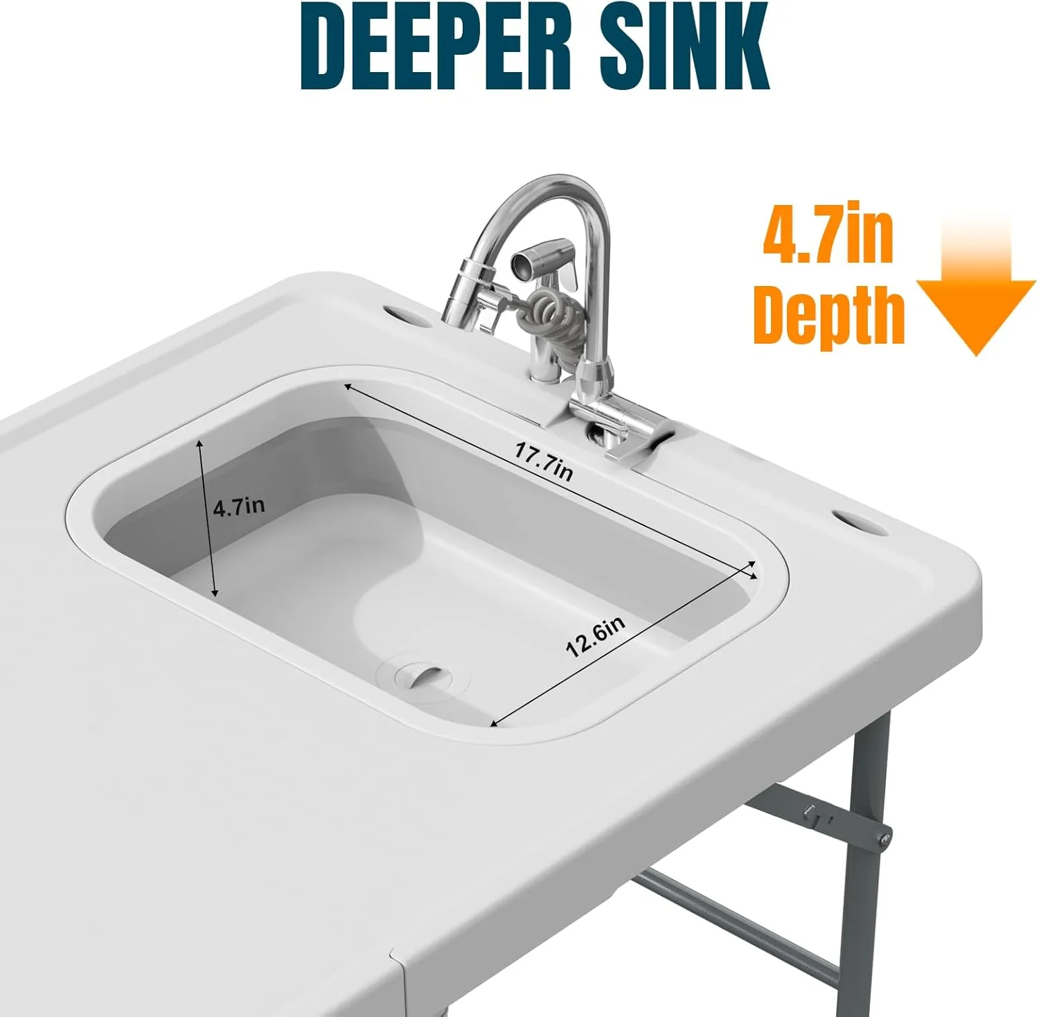 Fish Cleaning Table with Sink 50" Width Bi-Folding Portable Camping Sink with Stainless Sprayer Outdoor Fillet Station with Fish Cleaning Kit for Picnic, Patio