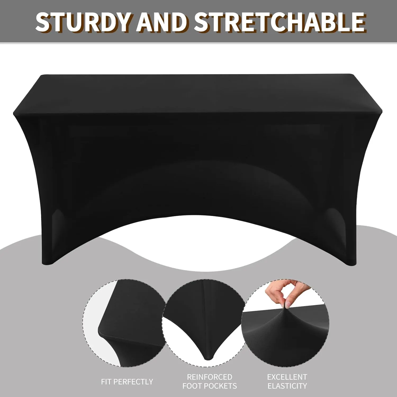 Fixwal 6 Pack Black Table Cloths Rectangle 8FT, Spandex Table Covers, Table Cloths for 8 Foot Rectangle Tables, Fitted Tablecloth (96L x 30W x 30H Inch)