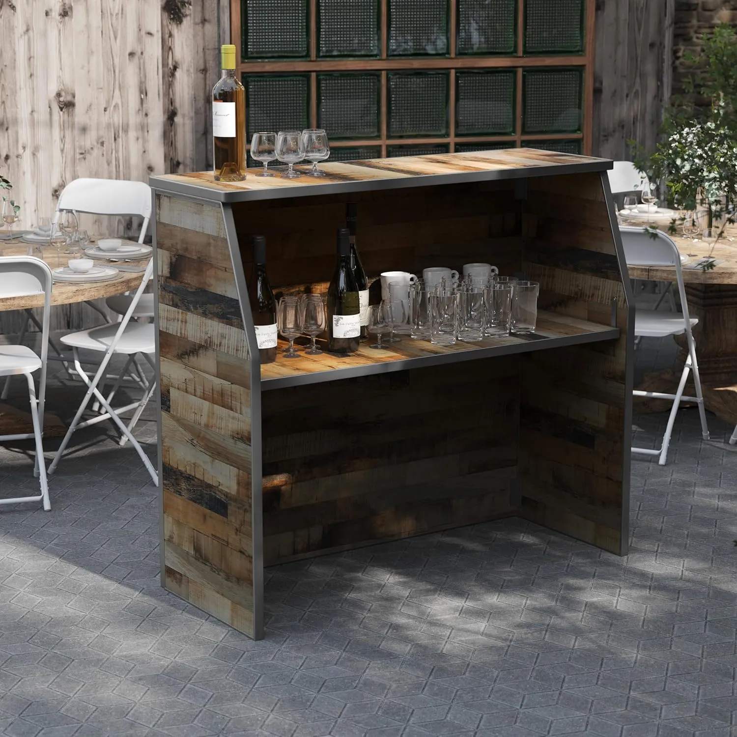 Flash Furniture Amara 4' Rustic Natural Laminate Foldable Bar - Portable Event Bar