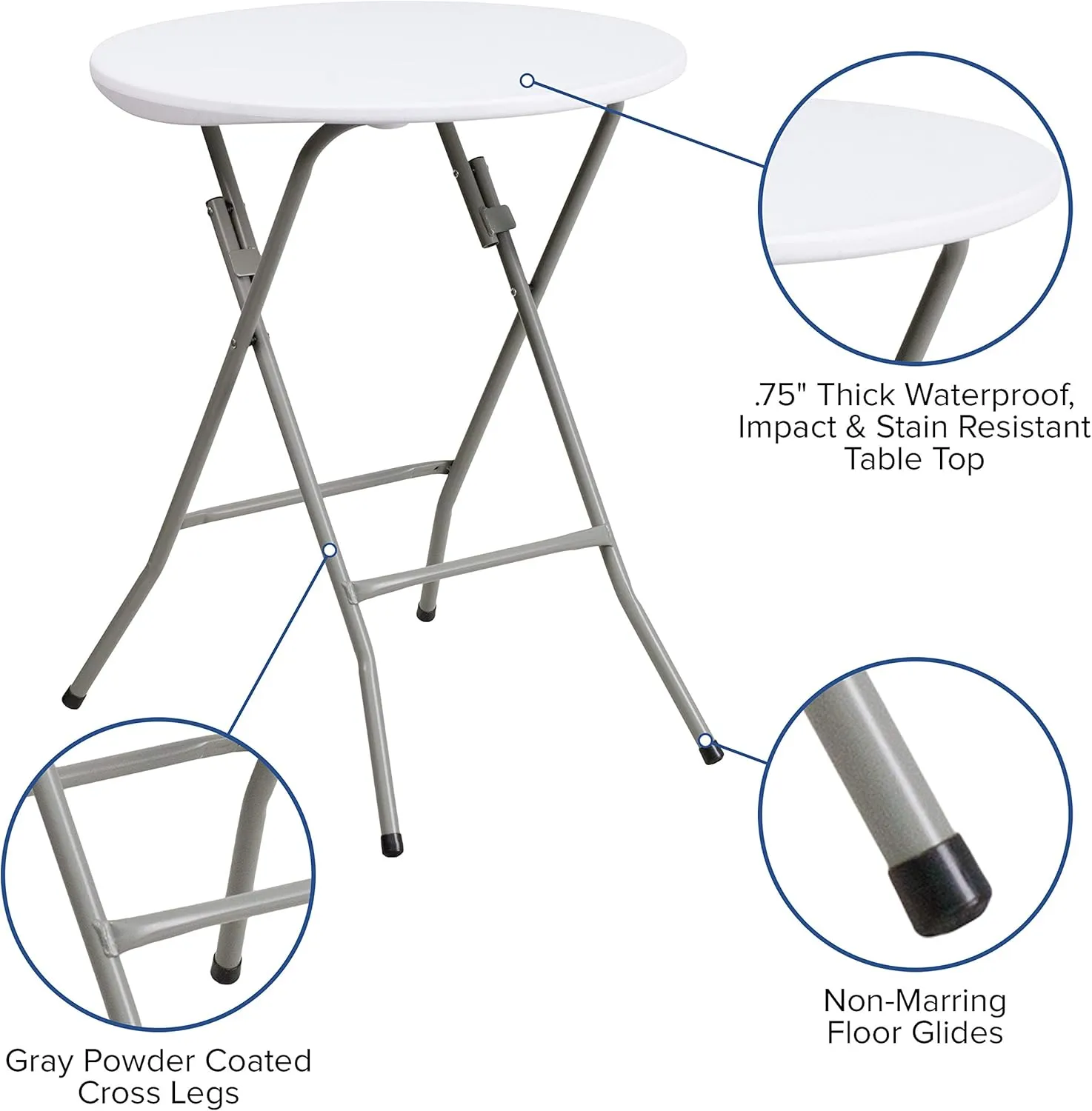 Flash Furniture Elon 2' Round All-Occasion Plastic Folding Event Table, Foldable Portable Banquet Table for Indoor/Outdoor Events, White