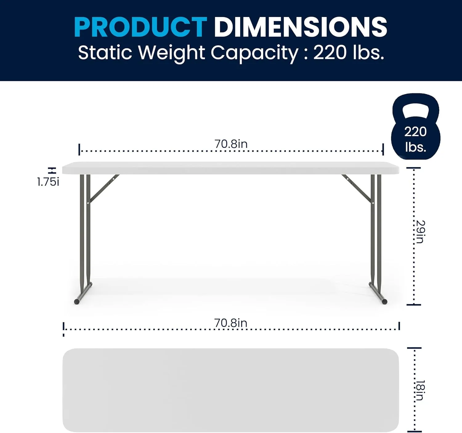 Flash Furniture Kathryn 6' Plastic Folding Training and Event Table, Rectangular Folding Training Table with 220-lb. Static Weight Capacity, White