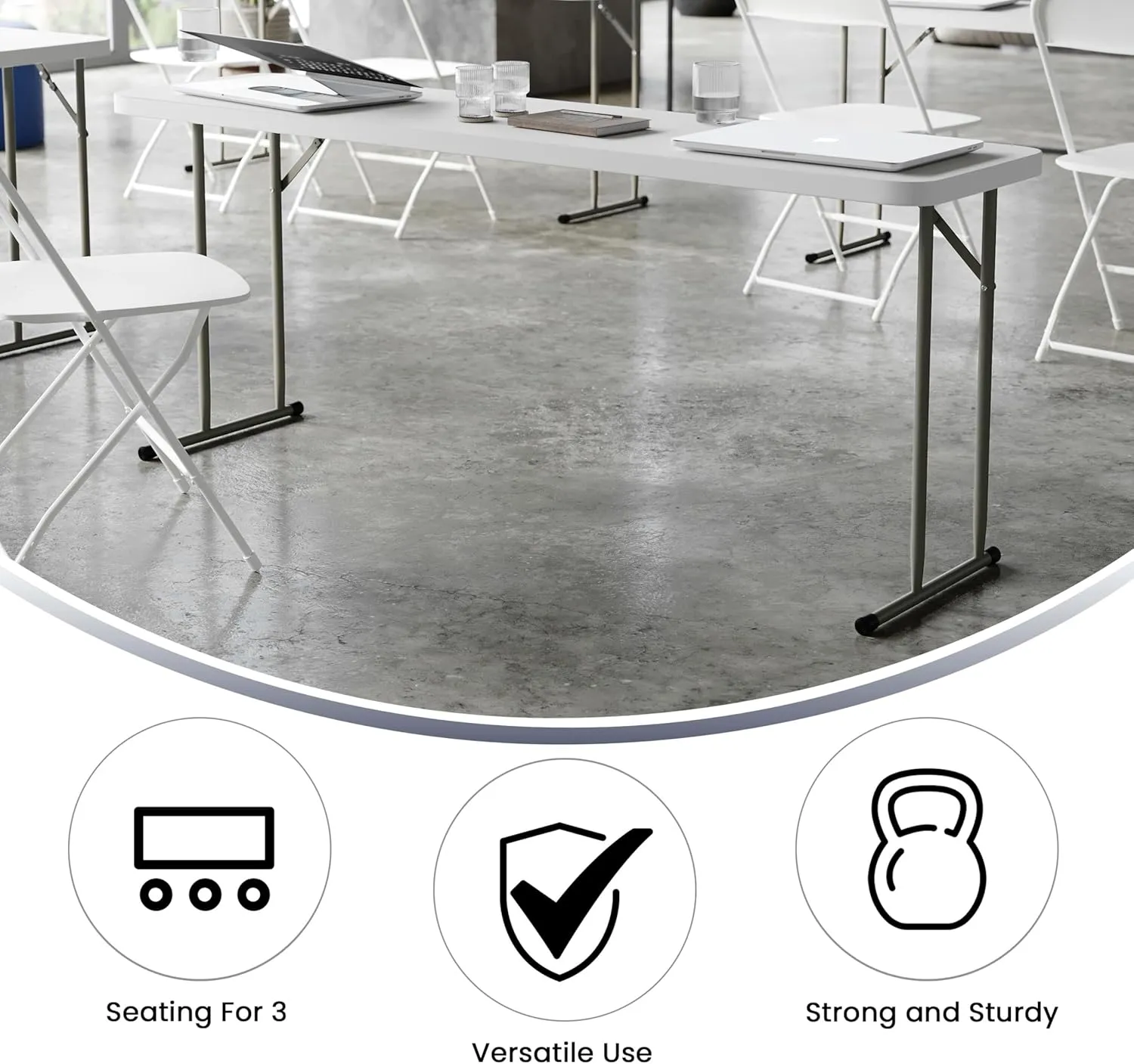 Flash Furniture Kathryn 6' Plastic Folding Training and Event Table, Rectangular Folding Training Table with 220-lb. Static Weight Capacity, White