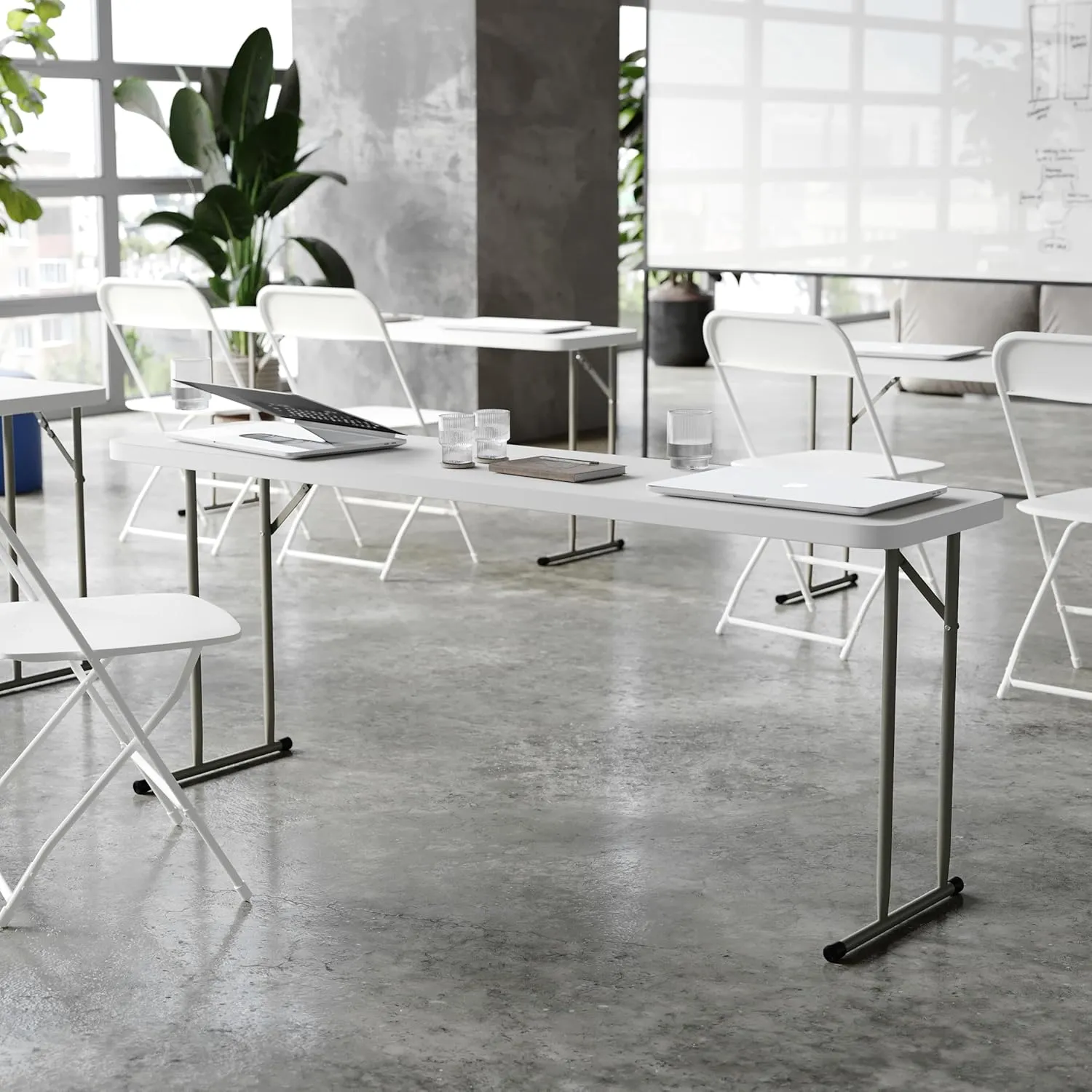 Flash Furniture Kathryn 6' Plastic Folding Training and Event Table, Rectangular Folding Training Table with 220-lb. Static Weight Capacity, White