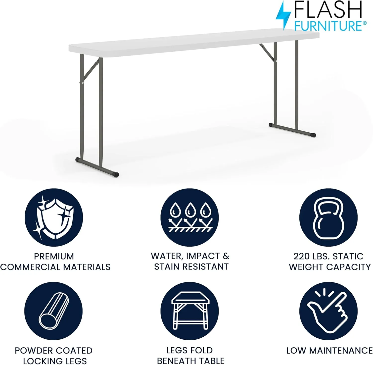 Flash Furniture Kathryn 6' Plastic Folding Training and Event Table, Rectangular Folding Training Table with 220-lb. Static Weight Capacity, White