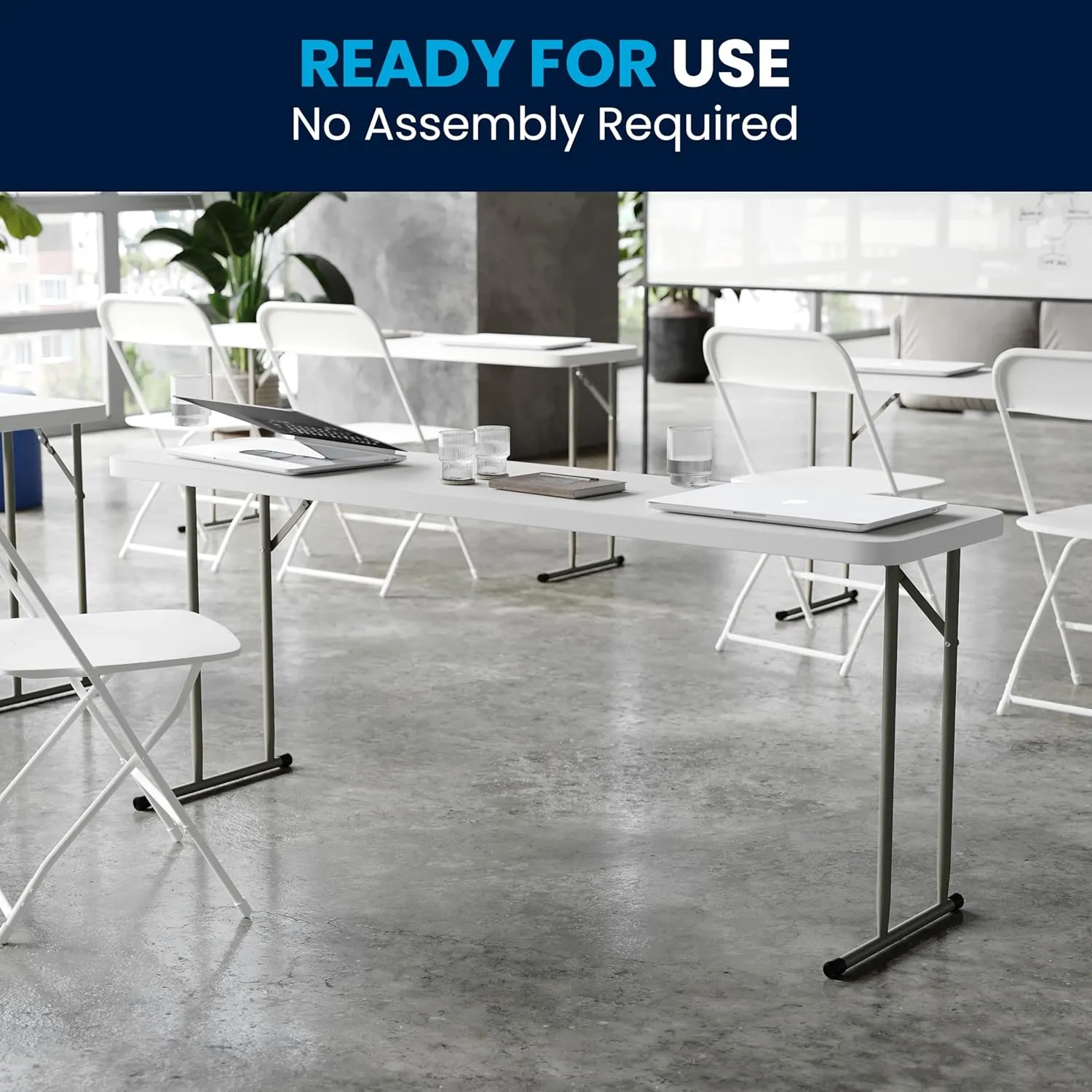 Flash Furniture Kathryn 6' Plastic Folding Training and Event Table, Rectangular Folding Training Table with 220-lb. Static Weight Capacity, White