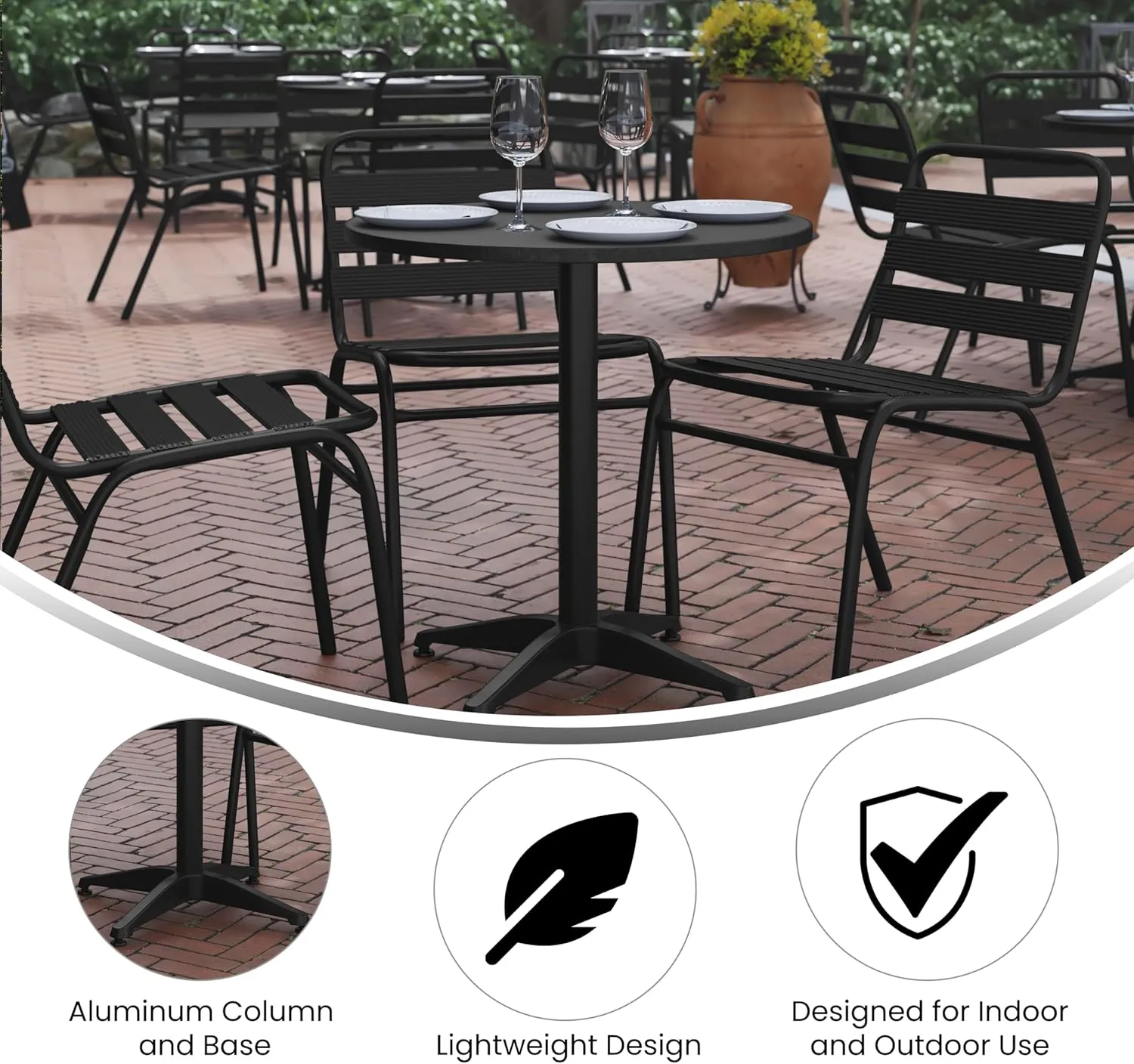 Flash Furniture Mellie 27.5'' Round Metal Indoor-Outdoor Table with Base, Black