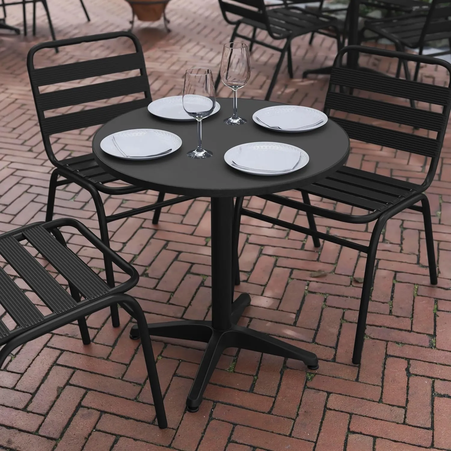 Flash Furniture Mellie 27.5'' Round Metal Indoor-Outdoor Table with Base, Black