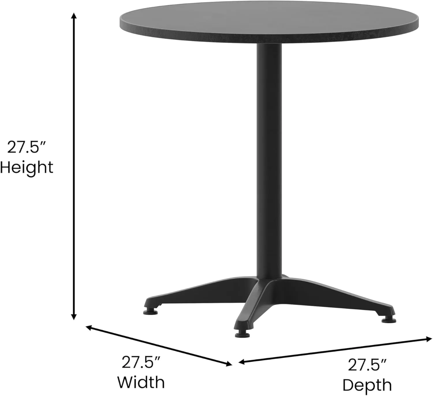 Flash Furniture Mellie 27.5'' Round Metal Indoor-Outdoor Table with Base, Black