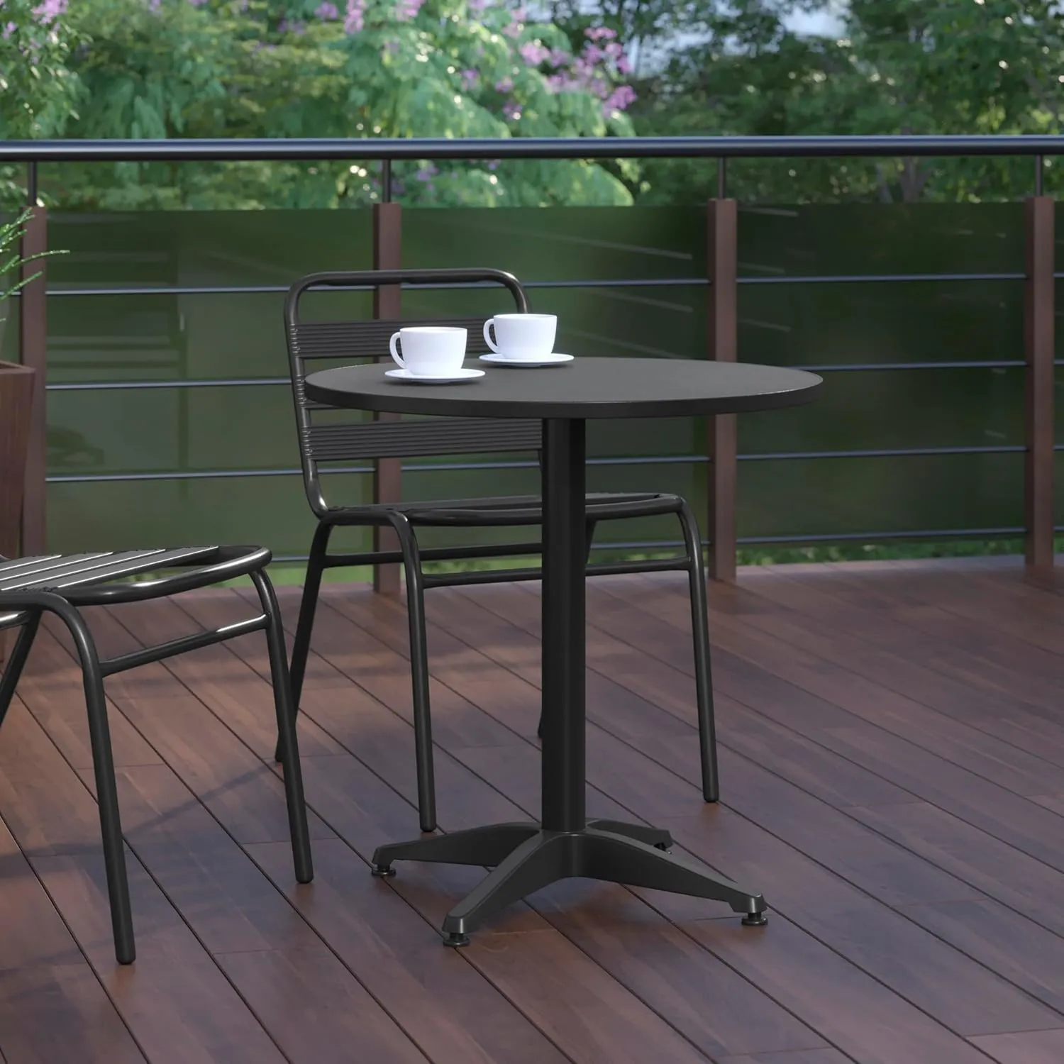 Flash Furniture Mellie 27.5'' Round Metal Indoor-Outdoor Table with Base, Black