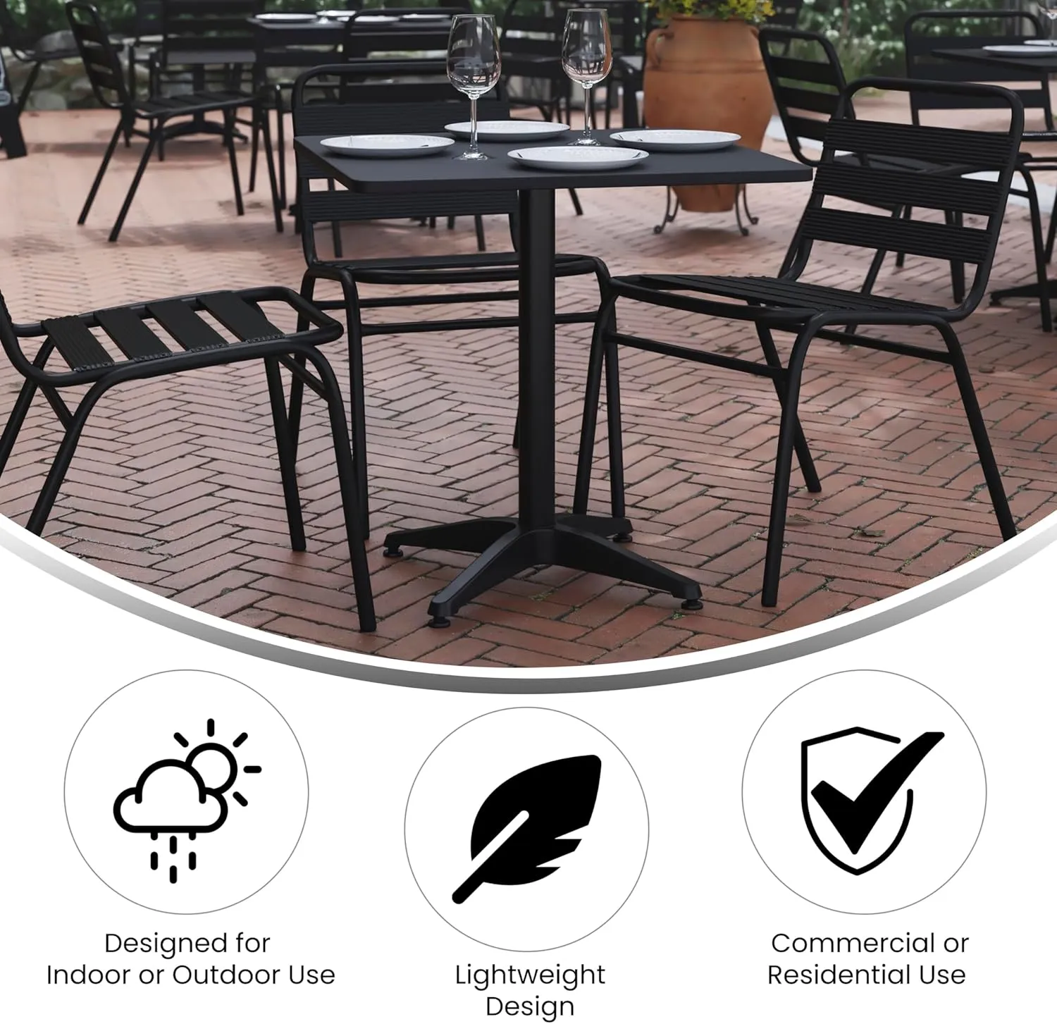 Flash Furniture Mellie 27.5'' Square Aluminum Indoor-Outdoor Table with Base, Black