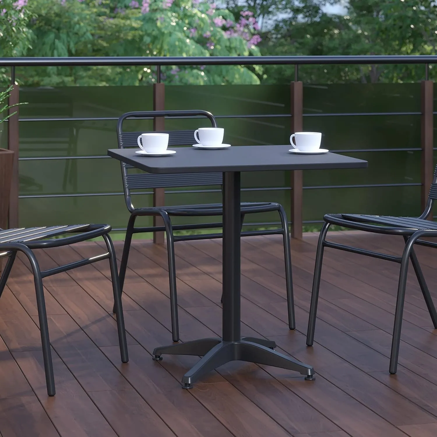 Flash Furniture Mellie 27.5'' Square Aluminum Indoor-Outdoor Table with Base, Black