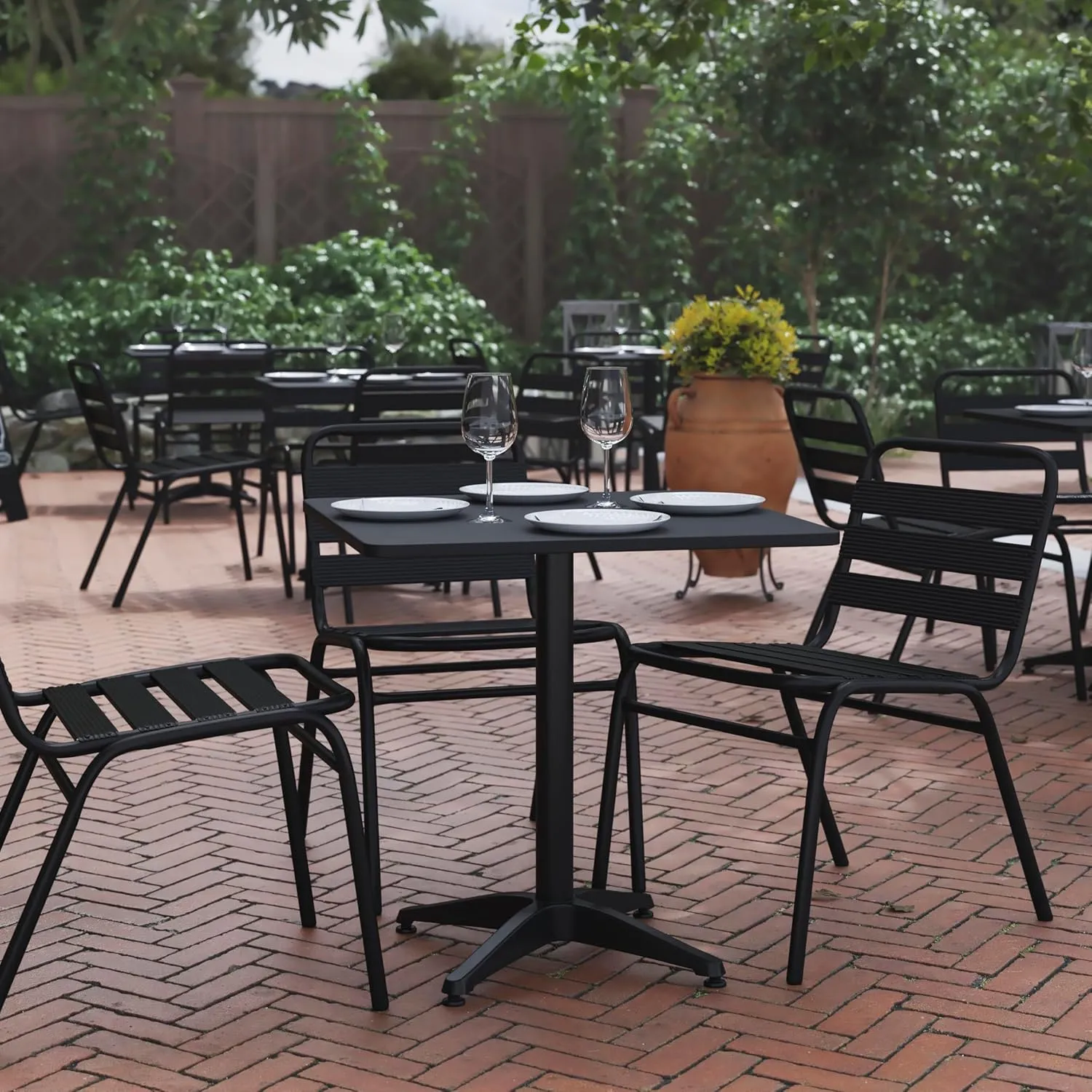 Flash Furniture Mellie 27.5'' Square Aluminum Indoor-Outdoor Table with Base, Black