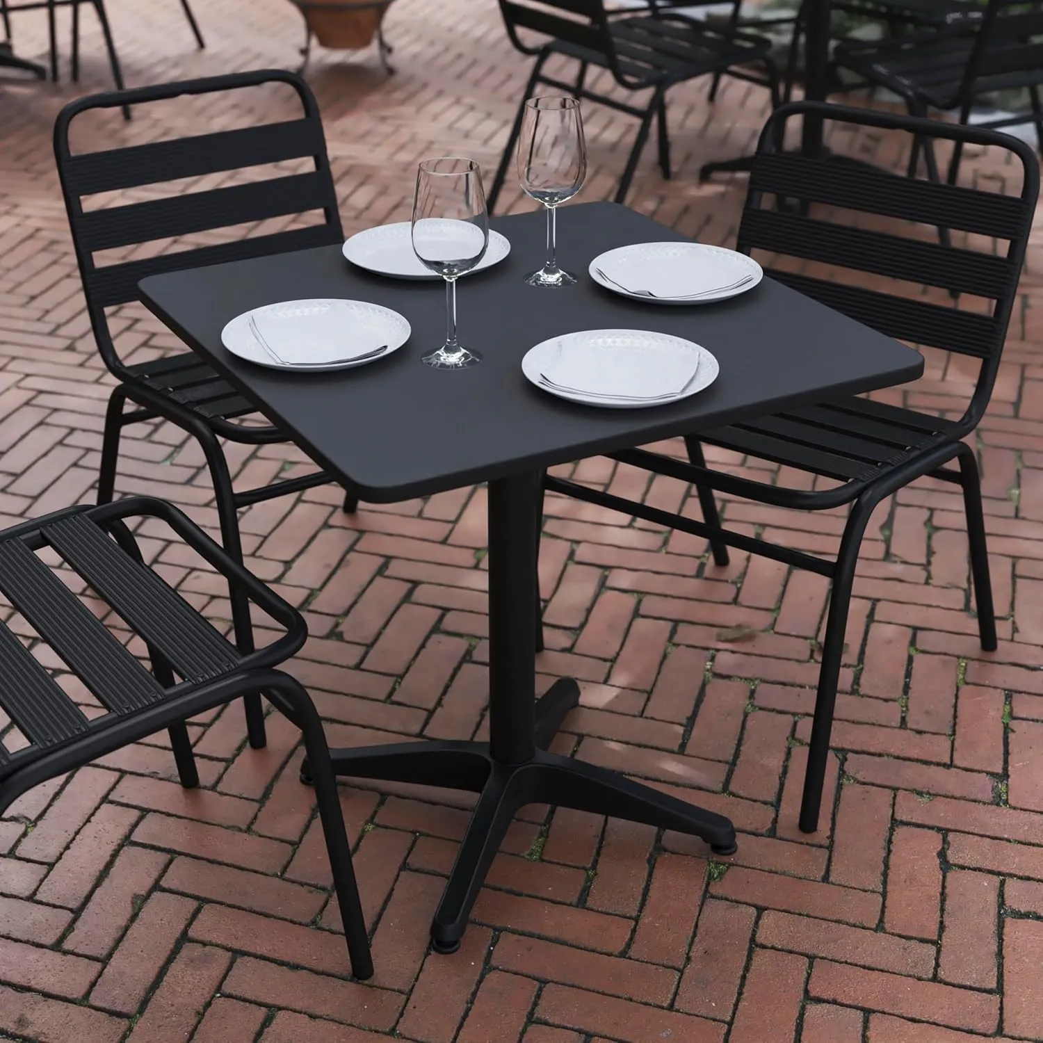 Flash Furniture Mellie 27.5'' Square Aluminum Indoor-Outdoor Table with Base, Black