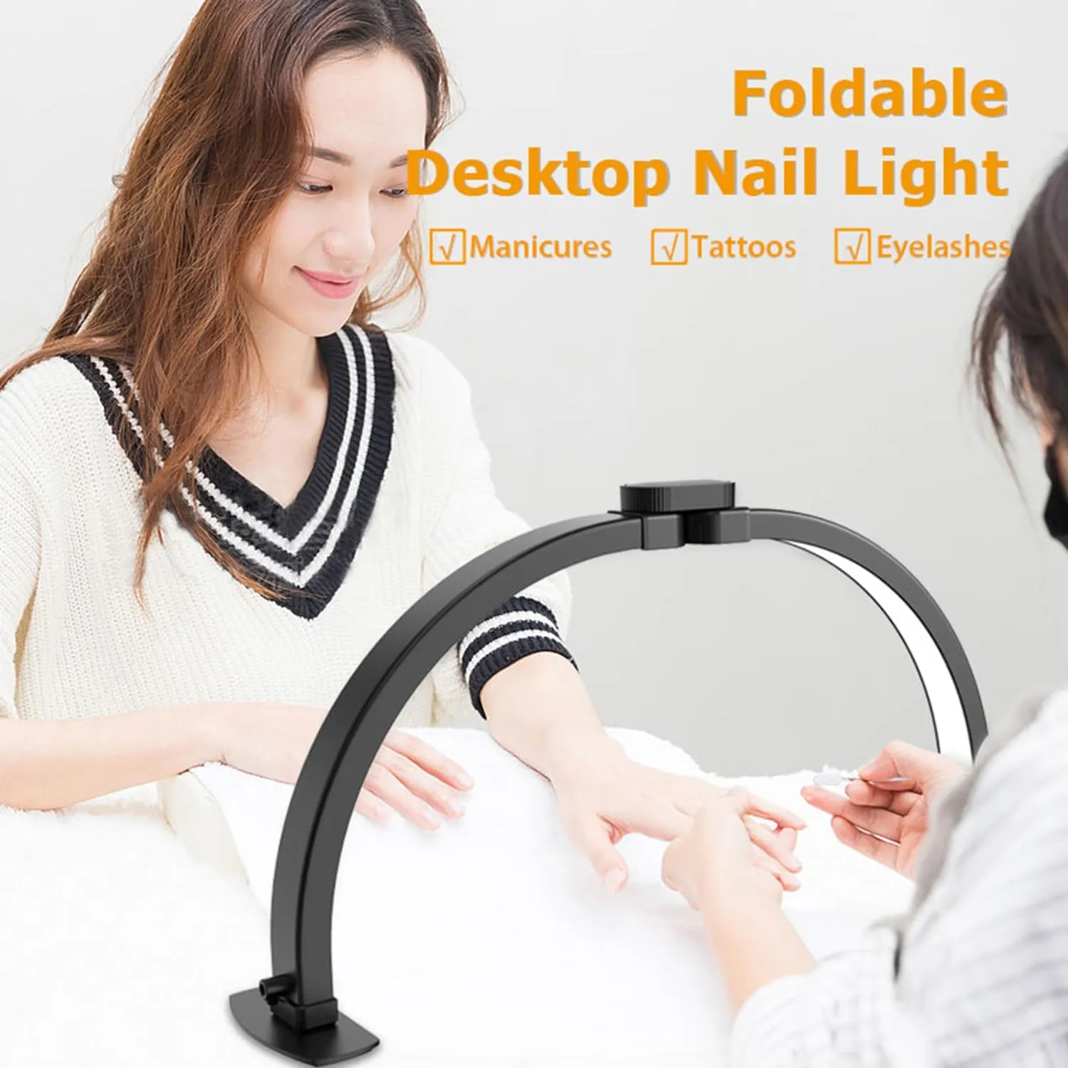 Foldable LED Half Moon Lamp for Nail,38W/3000-6000k Desk Lamp,Lash Lamp for Lash Extension with Storage Bag& Phone Bracket,Led Light for Nails Tech, Stepless Dimming(4700LM&Black)