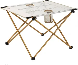 Foldable Picnic Table,Aluminium Camping Folding Table for Outdoor Camping with 2 Cup Holders,Ultra-light Portable Camping Table for Outdoor Activities,Suitable for Camping,Picnics and Barbecues(Beige,