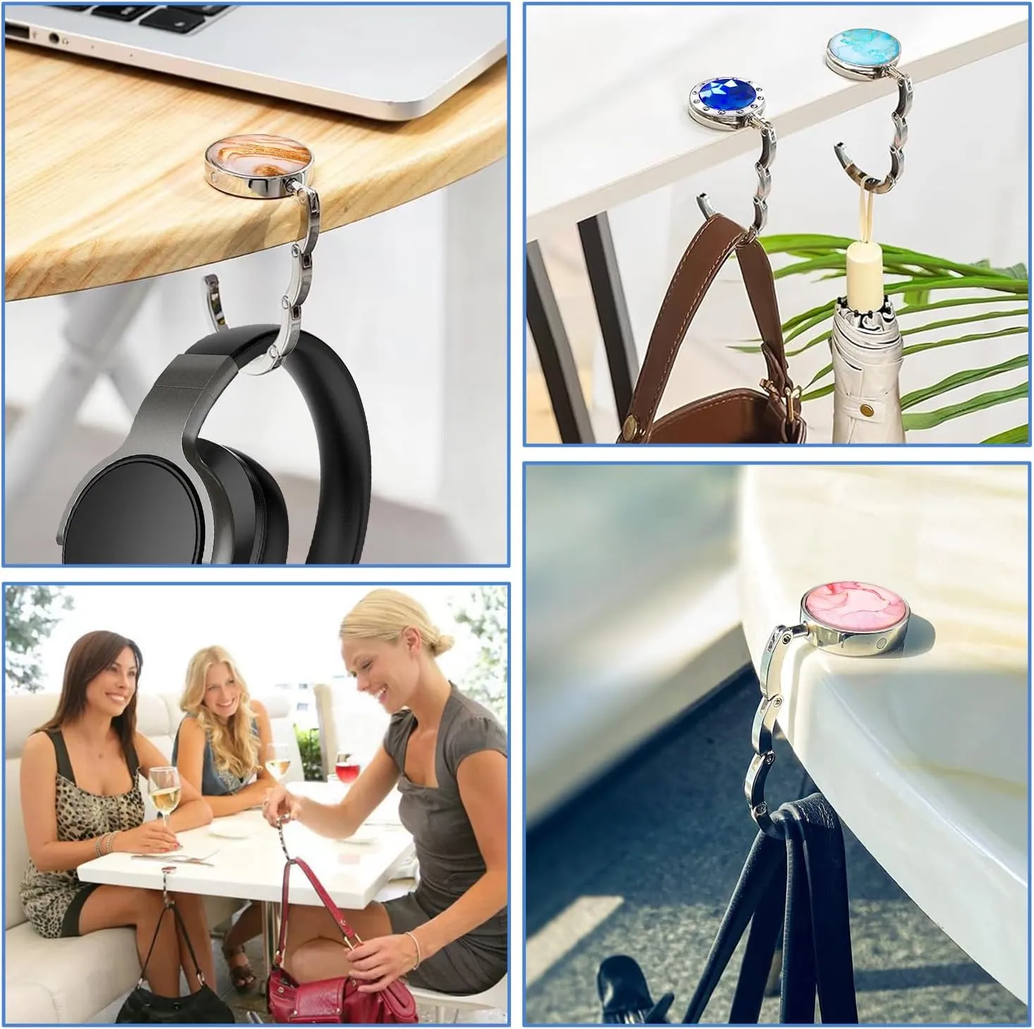 Foldable Purse Hooks - Heavy Duty Alloy Material - Portable Table Bag Holder