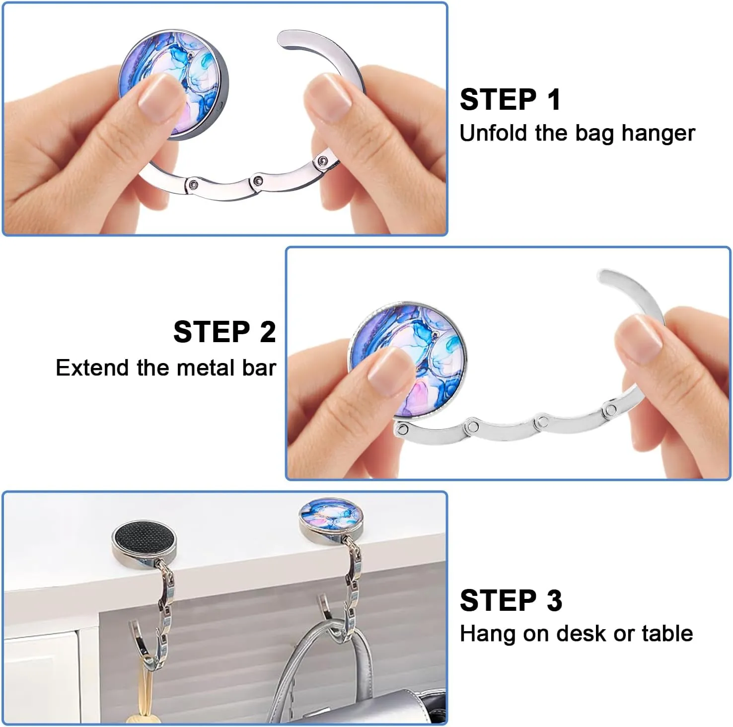 Foldable Purse Hooks - Heavy Duty Alloy Material - Portable Table Bag Holder