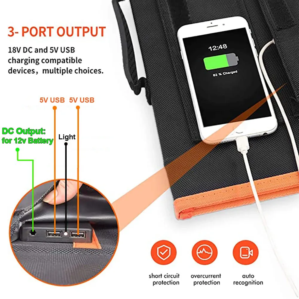 Foldable Solar Panel Portable Solar Charger 12V Battery Power Station 5V USB Mobile Phone Power Bank Laptop Camper Hiking 60W