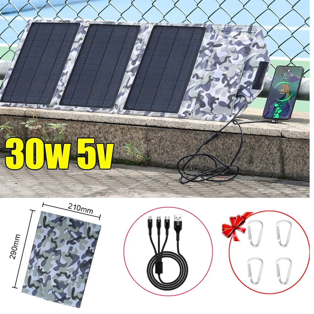 Foldable Solar Panel Portable Solar Charger 12V Battery Power Station 5V USB Mobile Phone Power Bank Laptop Camper Hiking 60W