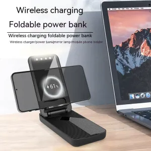 Folding 15W Fast Charge 10000mAh Power Bank with Lighted Mirror | Portable & Chic