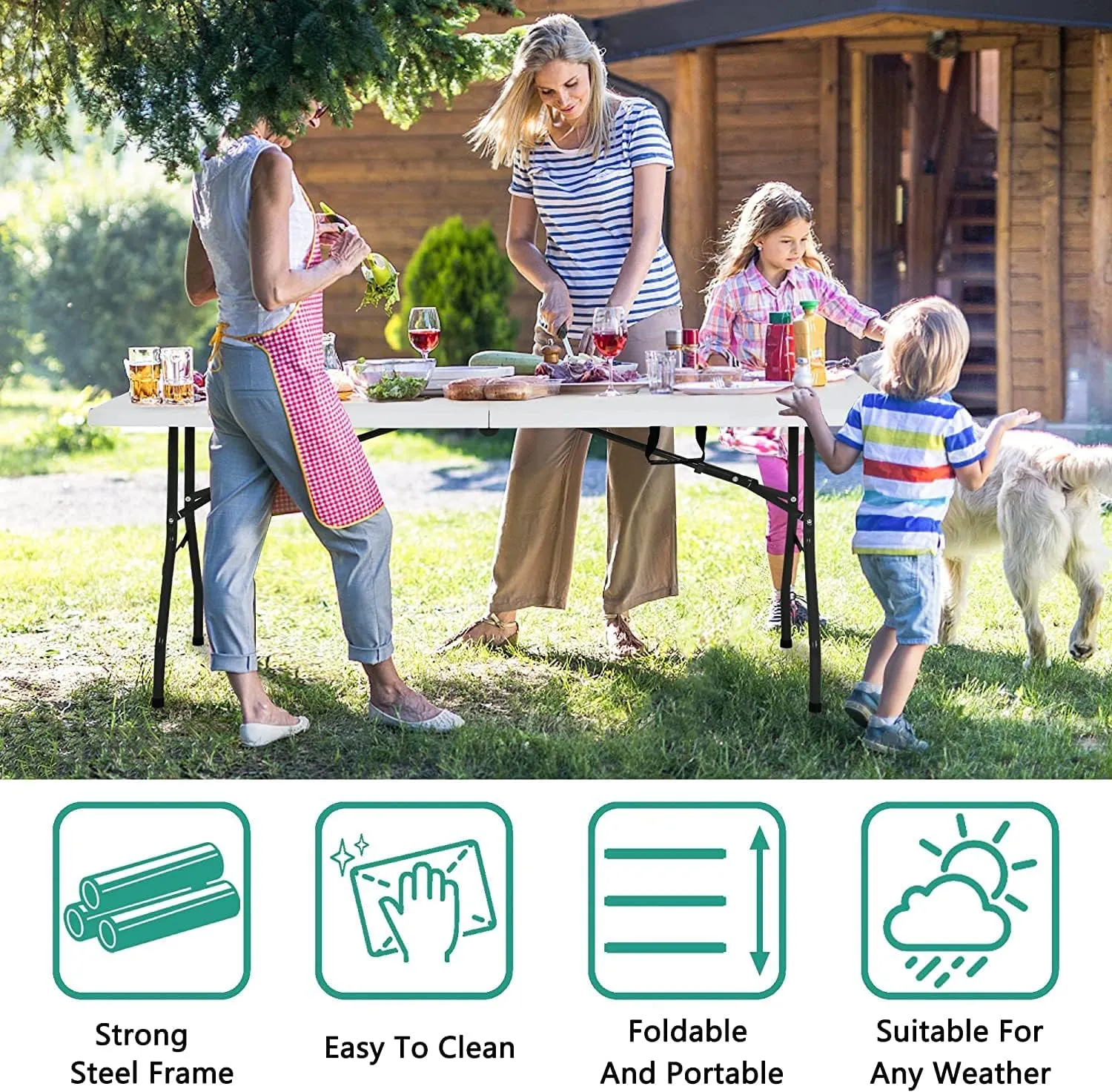 Folding 4Ft Dining & Party Table - Portable, Lightweight, Perfect for Outdoors, Camping & Beach