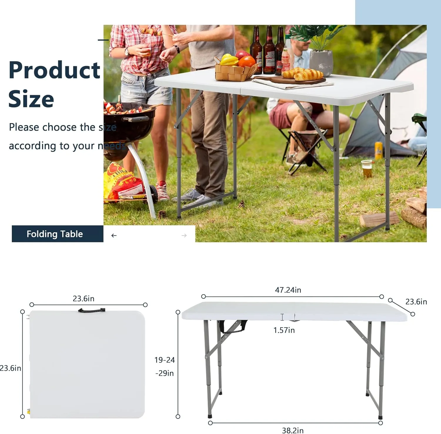 Folding 4Ft Dining & Party Table - Portable, Lightweight, Perfect for Outdoors, Camping & Beach