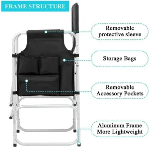 Folding Camping Chairs Heavy Duty Directors Chair with Side Table Black