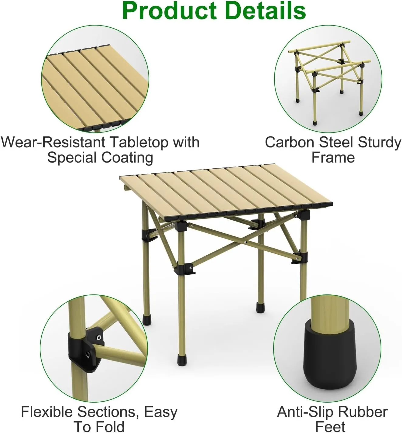 Folding Camping Table, Portable Camping Table Carbon Steel Roll-Up Picnic Backpacking Table, Folding Table with Carrying Bag for Picnic, Camping, BBQ, Party, Backyard, Beach