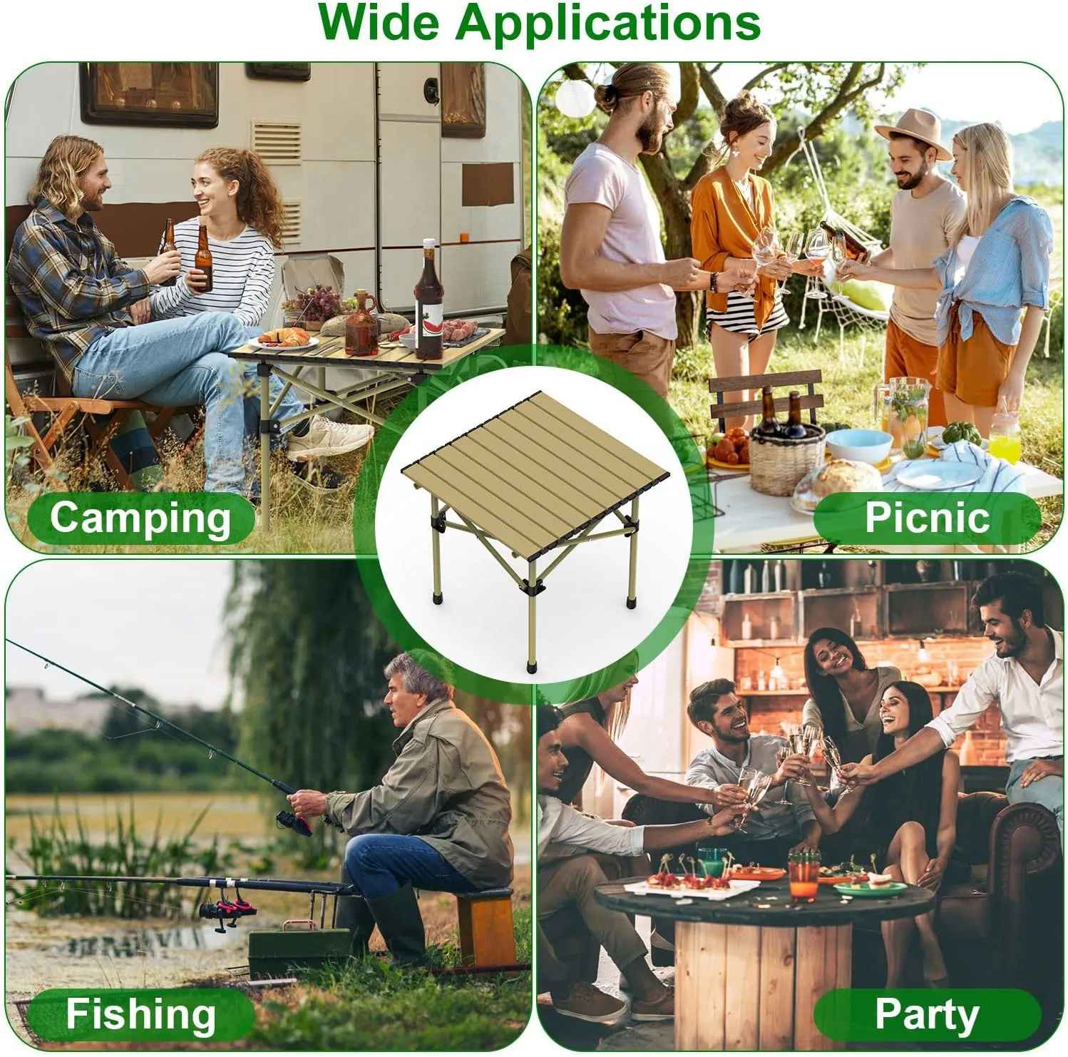 Folding Camping Table, Portable Camping Table Carbon Steel Roll-Up Picnic Backpacking Table, Folding Table with Carrying Bag for Picnic, Camping, BBQ, Party, Backyard, Beach