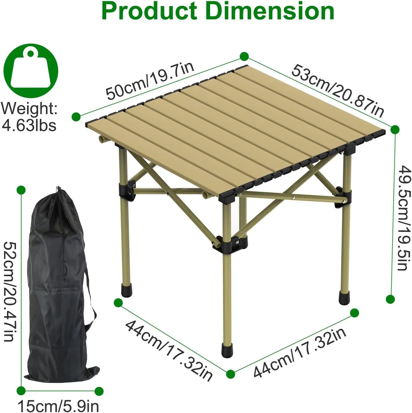 Folding Camping Table, Portable Camping Table Carbon Steel Roll-Up Picnic Backpacking Table, Folding Table with Carrying Bag for Picnic, Camping, BBQ, Party, Backyard, Beach