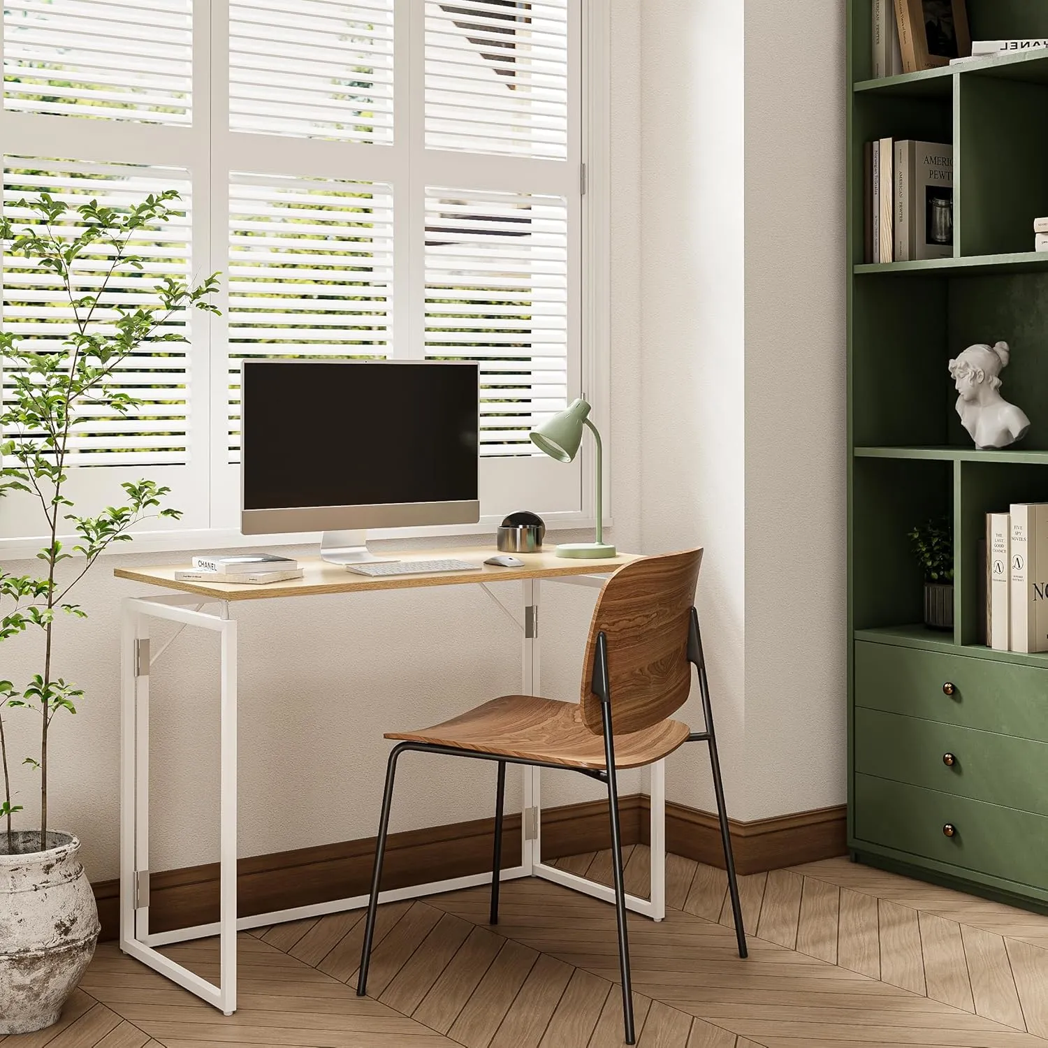 Folding Desk 30 Inch - Small Foldable Desk for Small Space Minimalist, Space Saving Collapsible Compact Desk Portable Table for Craft, Writing, Study and Work (No Assembly Required)