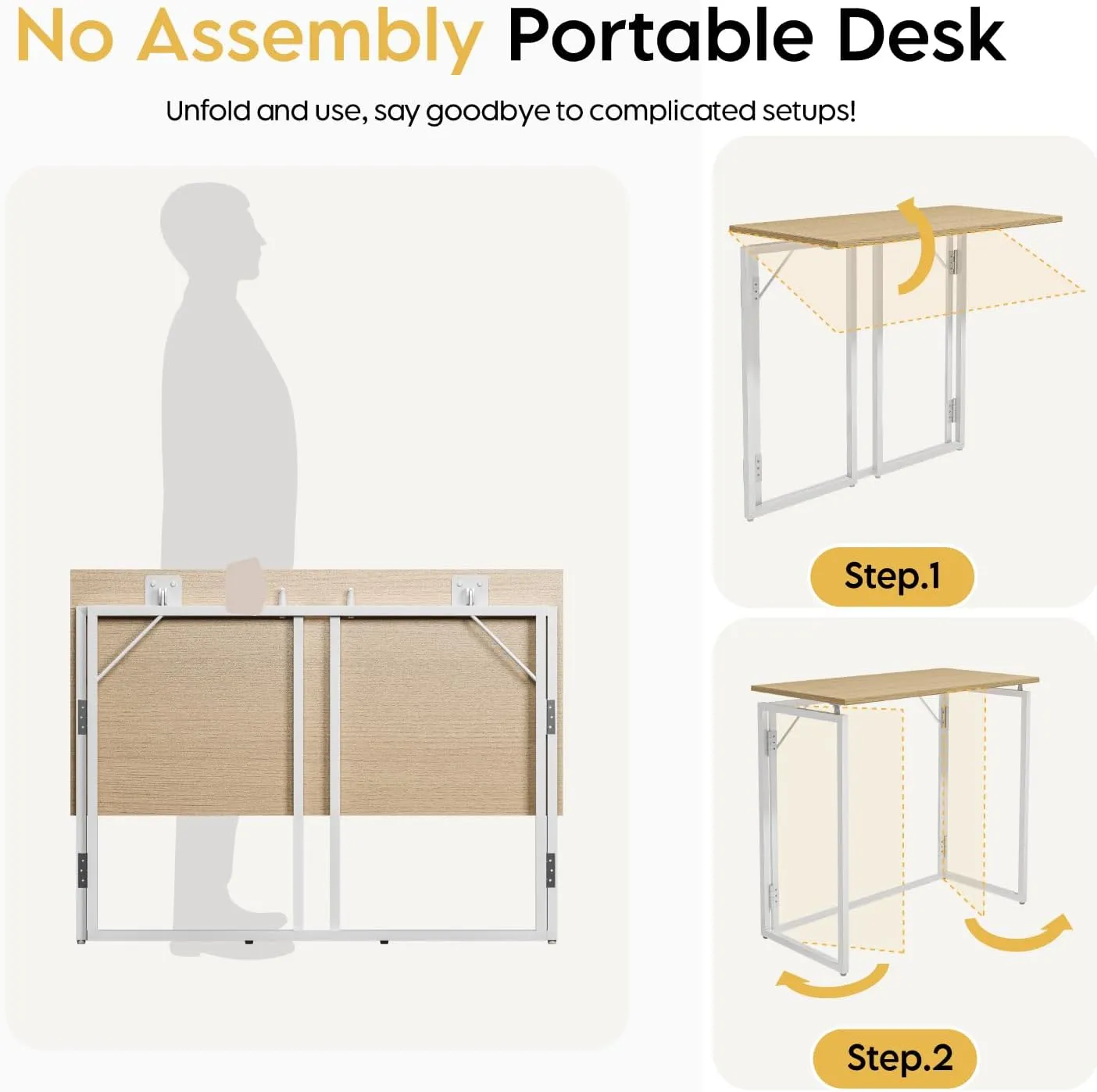 Folding Desk 30 Inch - Small Foldable Desk for Small Space Minimalist, Space Saving Collapsible Compact Desk Portable Table for Craft, Writing, Study and Work (No Assembly Required)
