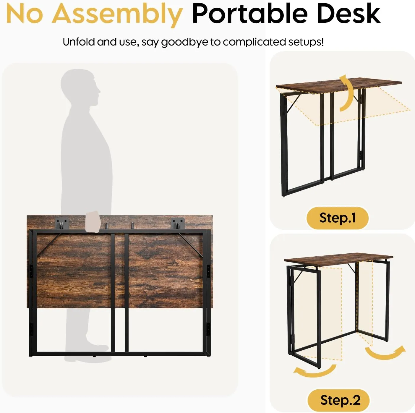 Folding Desk 40 Inch - No Assembly Small Foldable Desk for Small Space Minimalist, Space Saving Collapsible Compact Desks Portable Table for Craft, Writing, Study and Work