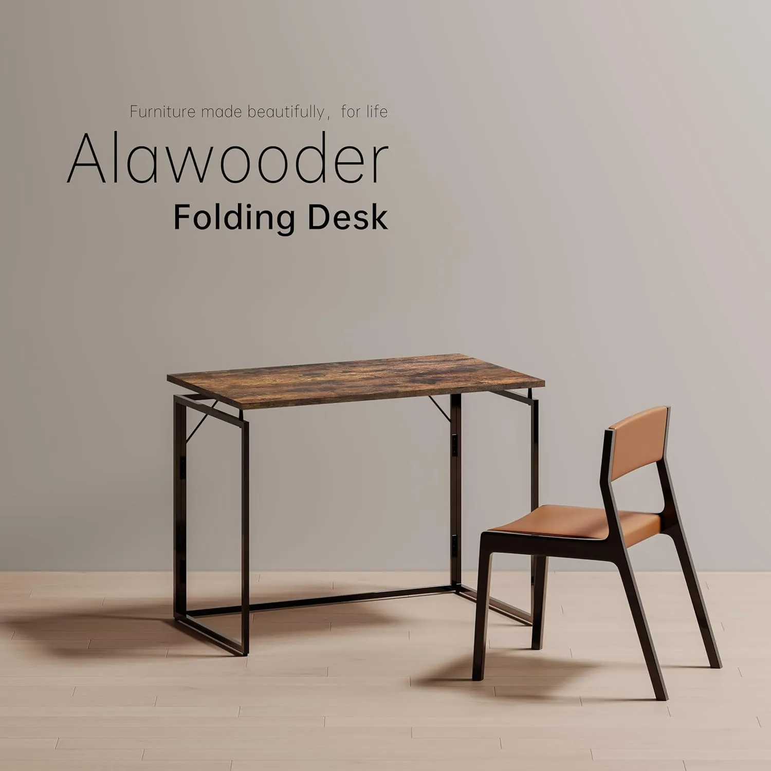 Folding Desk 40 Inch - No Assembly Small Foldable Desk for Small Space Minimalist, Space Saving Collapsible Compact Desks Portable Table for Craft, Writing, Study and Work