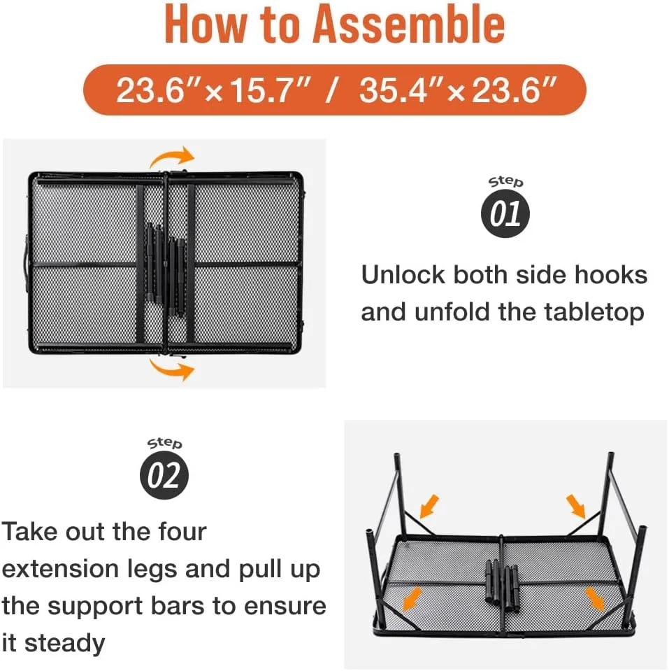 Folding Grill Table, 3 x 2 FT Lightweight Height Adjustable Aluminum Table with Mesh Desktop and Mesh Bag for Outdoor Camping Picnic BBQ (Silver, Medium (35" x 23"))