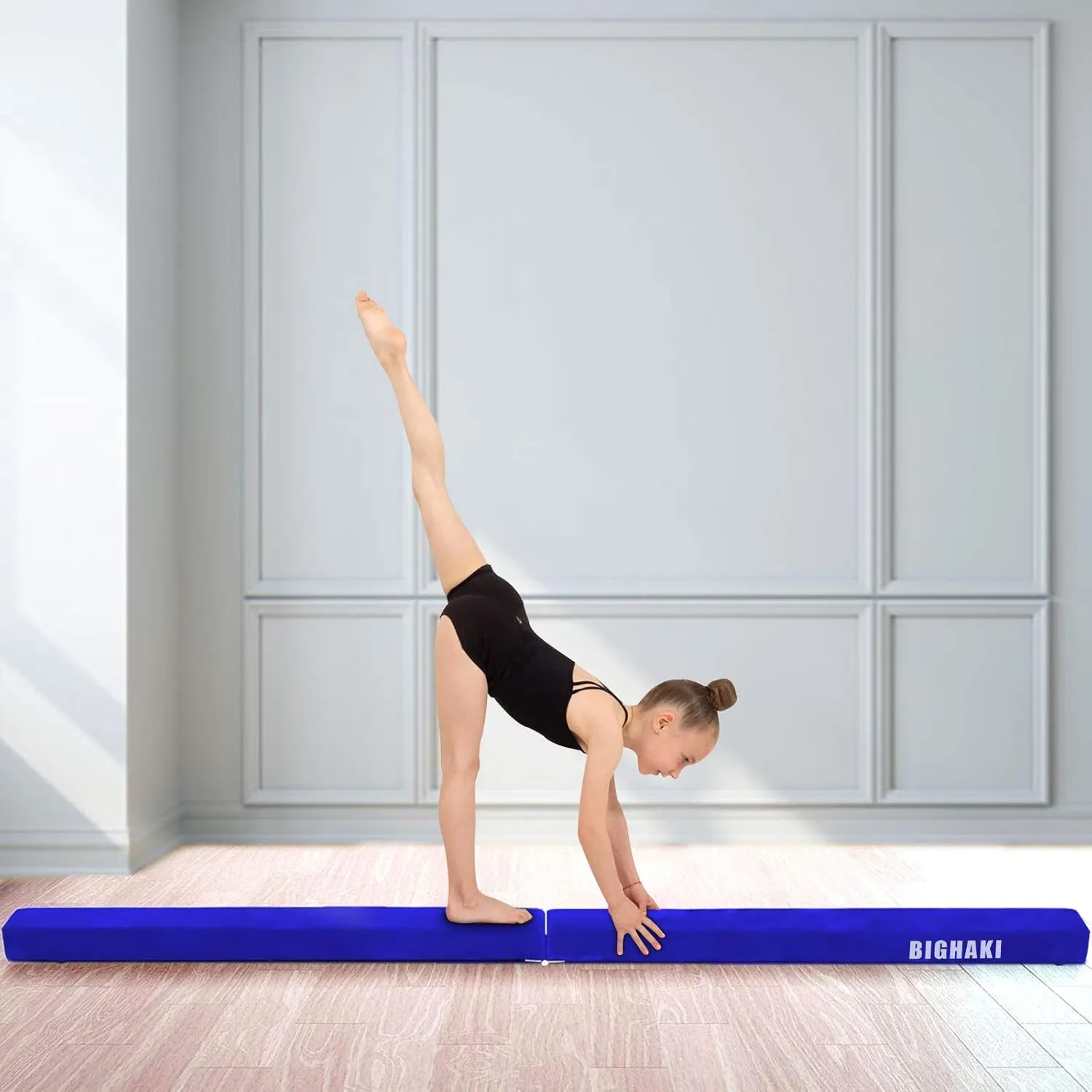 Folding Gymnastics Beam 8FT, Floor Gymnastics Equipment for Gymnast Kids Adults, Non Slip Rubber Base, Professional Balance Beam for Home Training