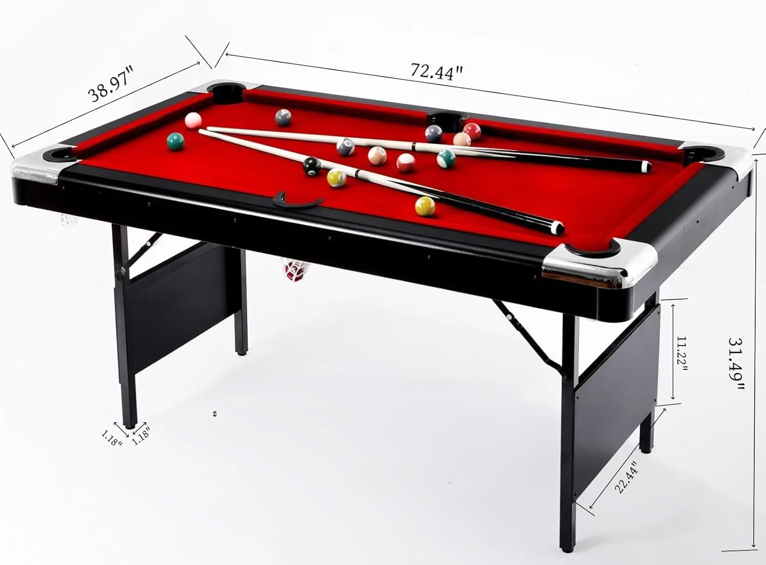 Folding Multi-Game Portable Playing Set - 5.5, 6, or 7 ft. Billiard Table with Cues, Balls, Chalks, and Brush - Bil specifics