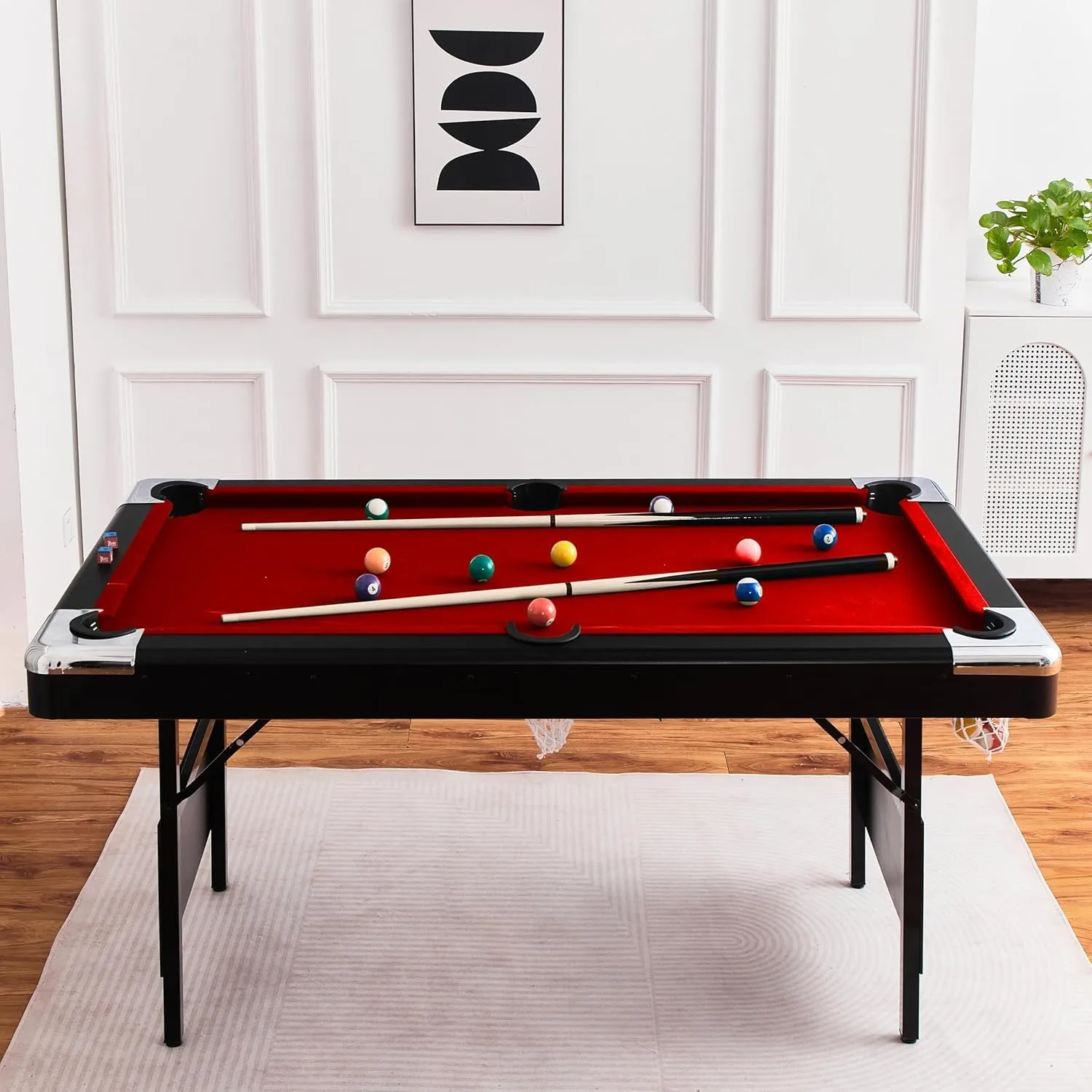 Folding Multi-Game Portable Playing Set - 5.5, 6, or 7 ft. Billiard Table with Cues, Balls, Chalks, and Brush - Bil specifics